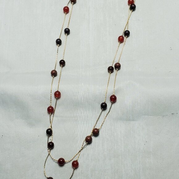 Ali Khan carnelian stone multi color beaded necklace with gold chain - Picture 9 of 11